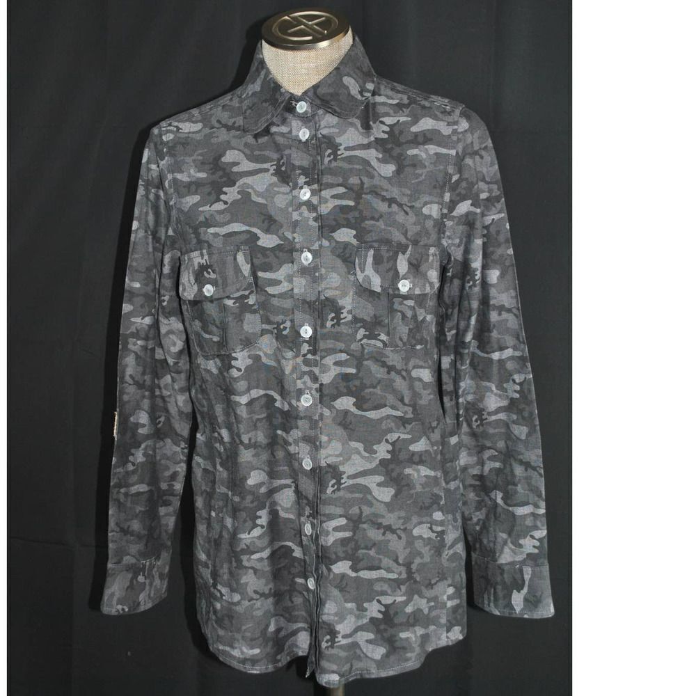 Bell Camouflage Gray Button Up Top - 8